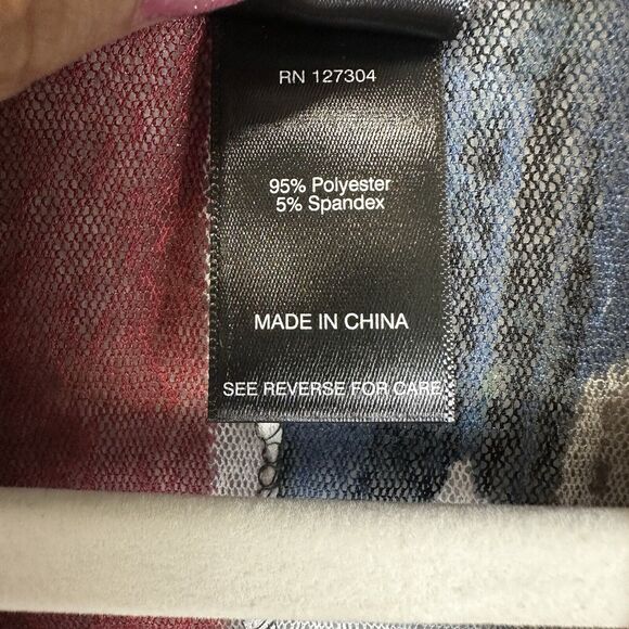 Ali Miles Black Red Geometric Artsy Abstract Shawl Neckline Cardigan Sheer Sz. S - Picture 12 of 14